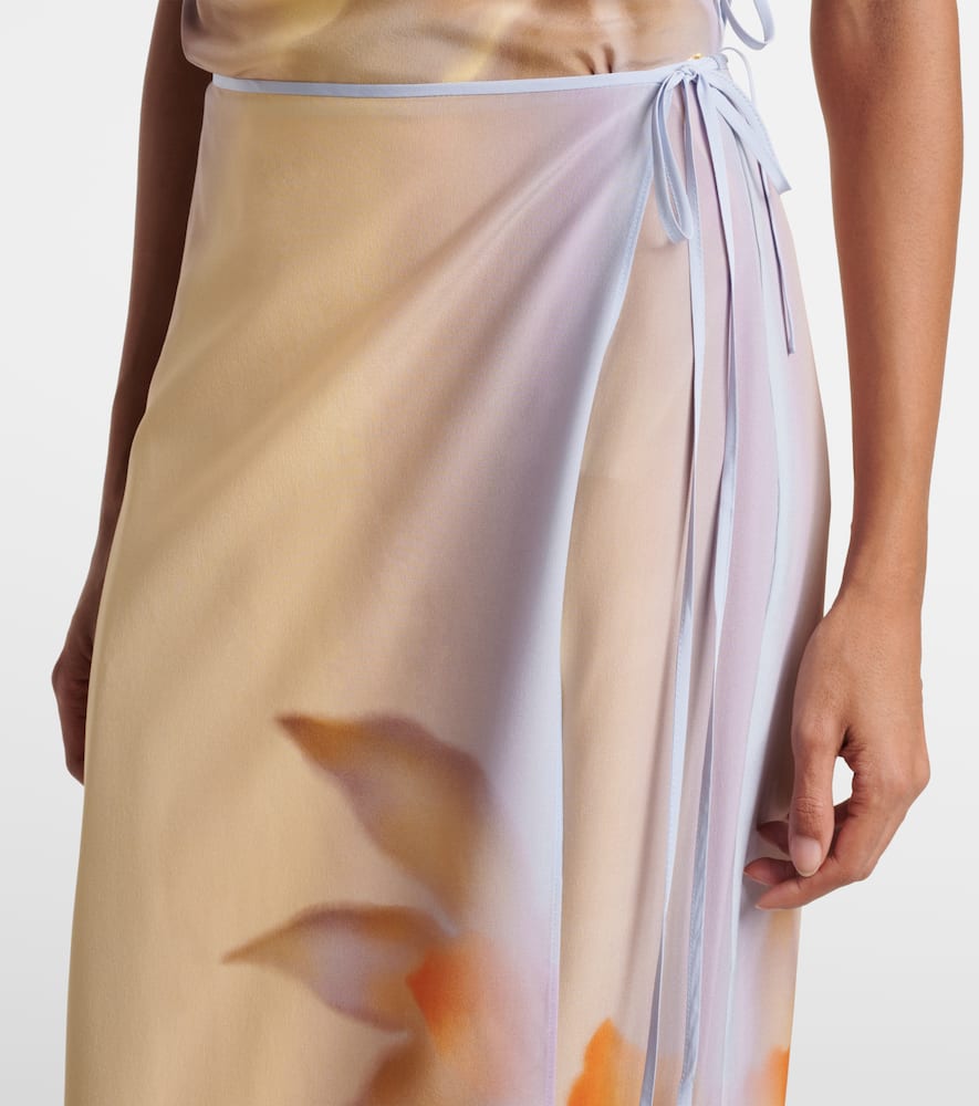 Floral silk crêpe wrap skirt