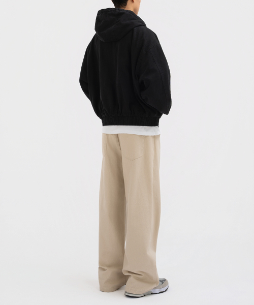 Light Beige Cropped Hooded Zip-Up Work Jacket