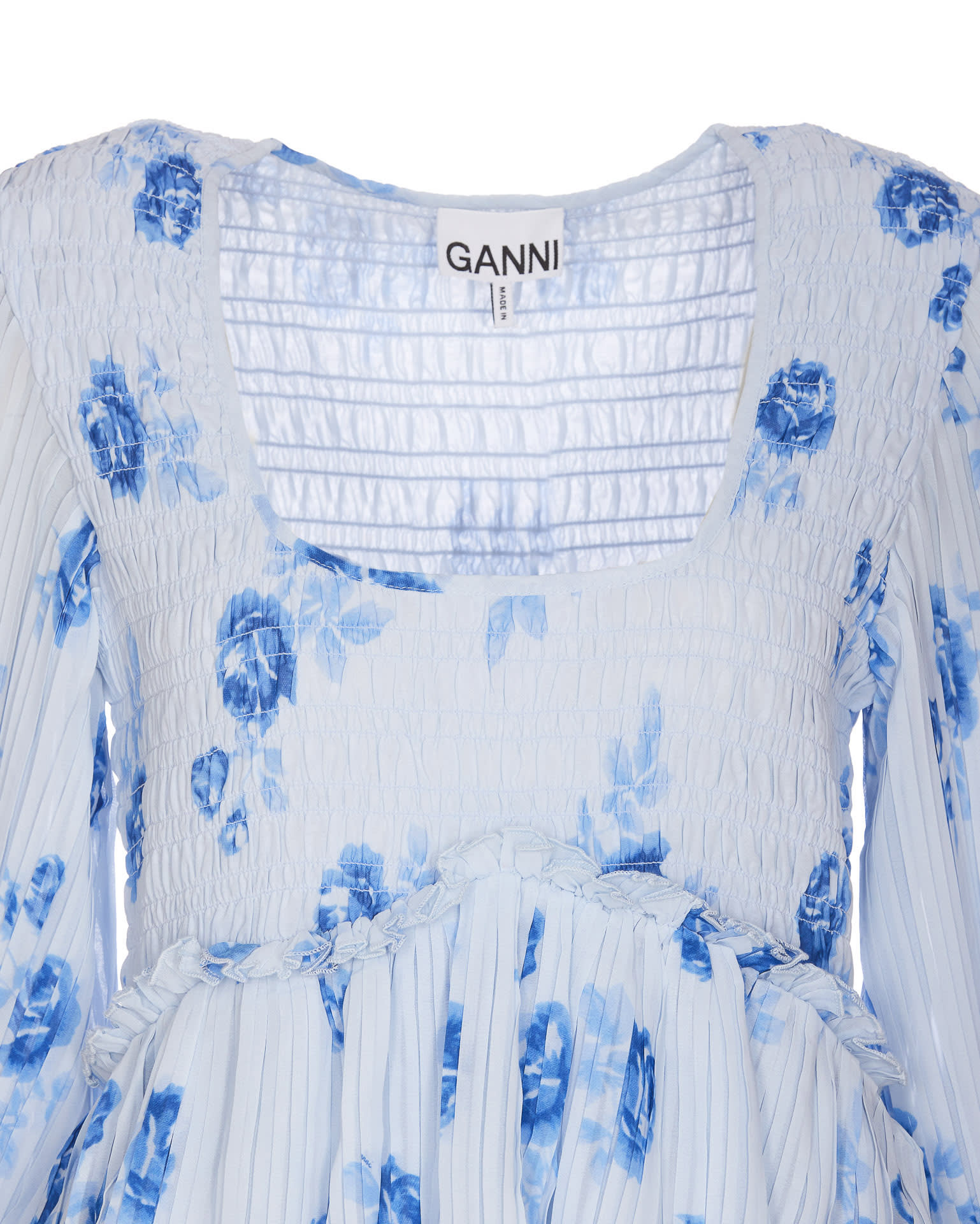 Pleated Georgette Flounce Smock Mini Dress