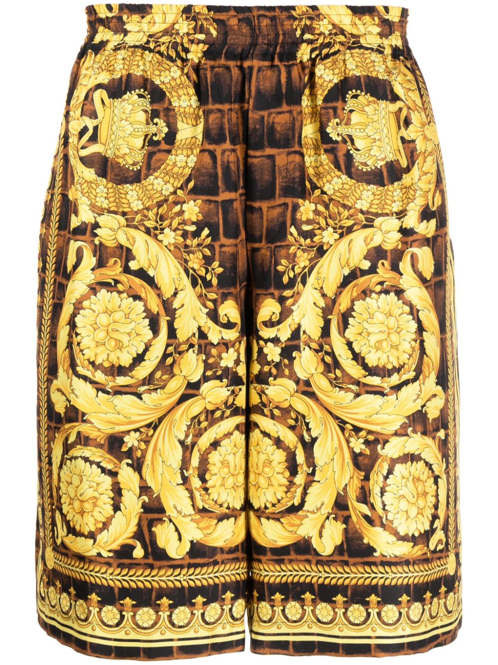 Barocco-print silk shorts - Brown