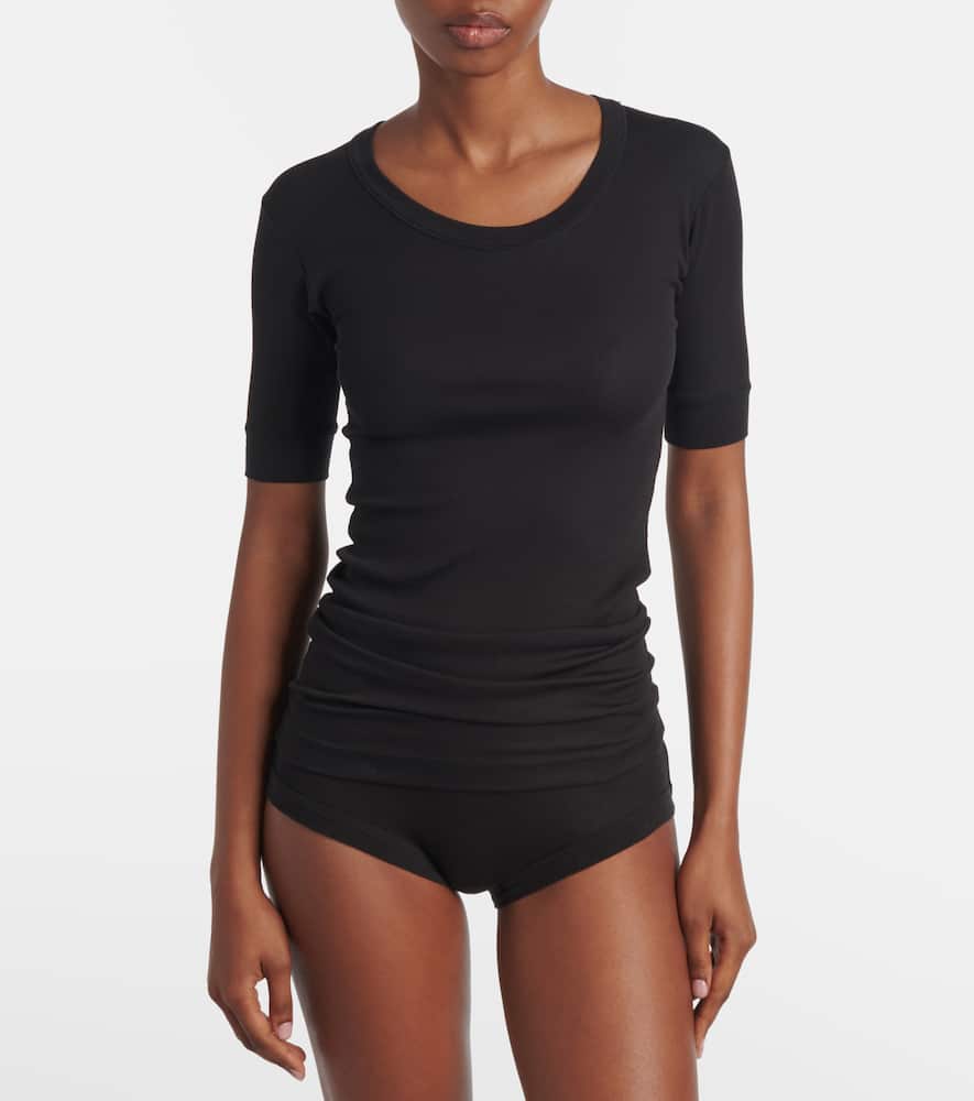 Ribbed-knit cotton-blend top