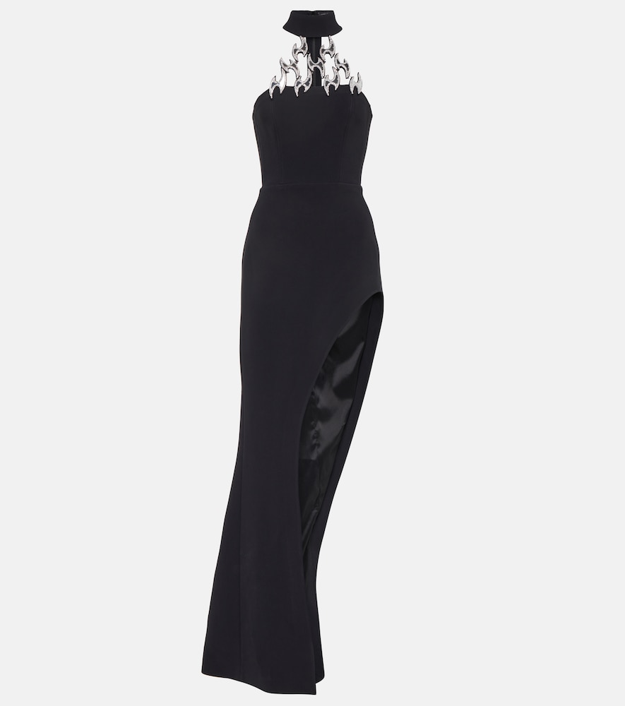 Crystal-embellished asymmetric gown