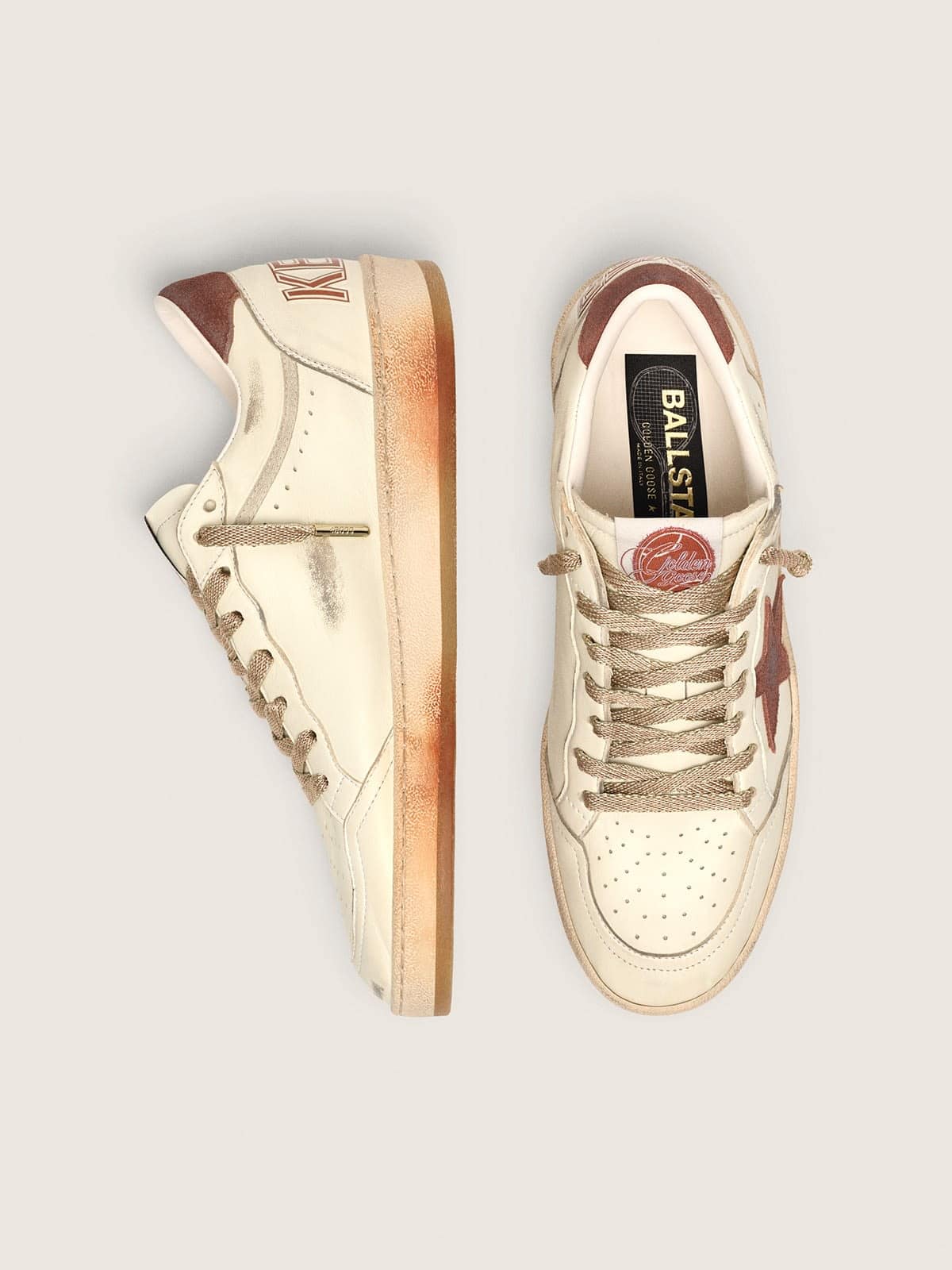 Golden Goose - Women's Ball Star In White Leather With Rust Leather Star And Heel Tab, Woman