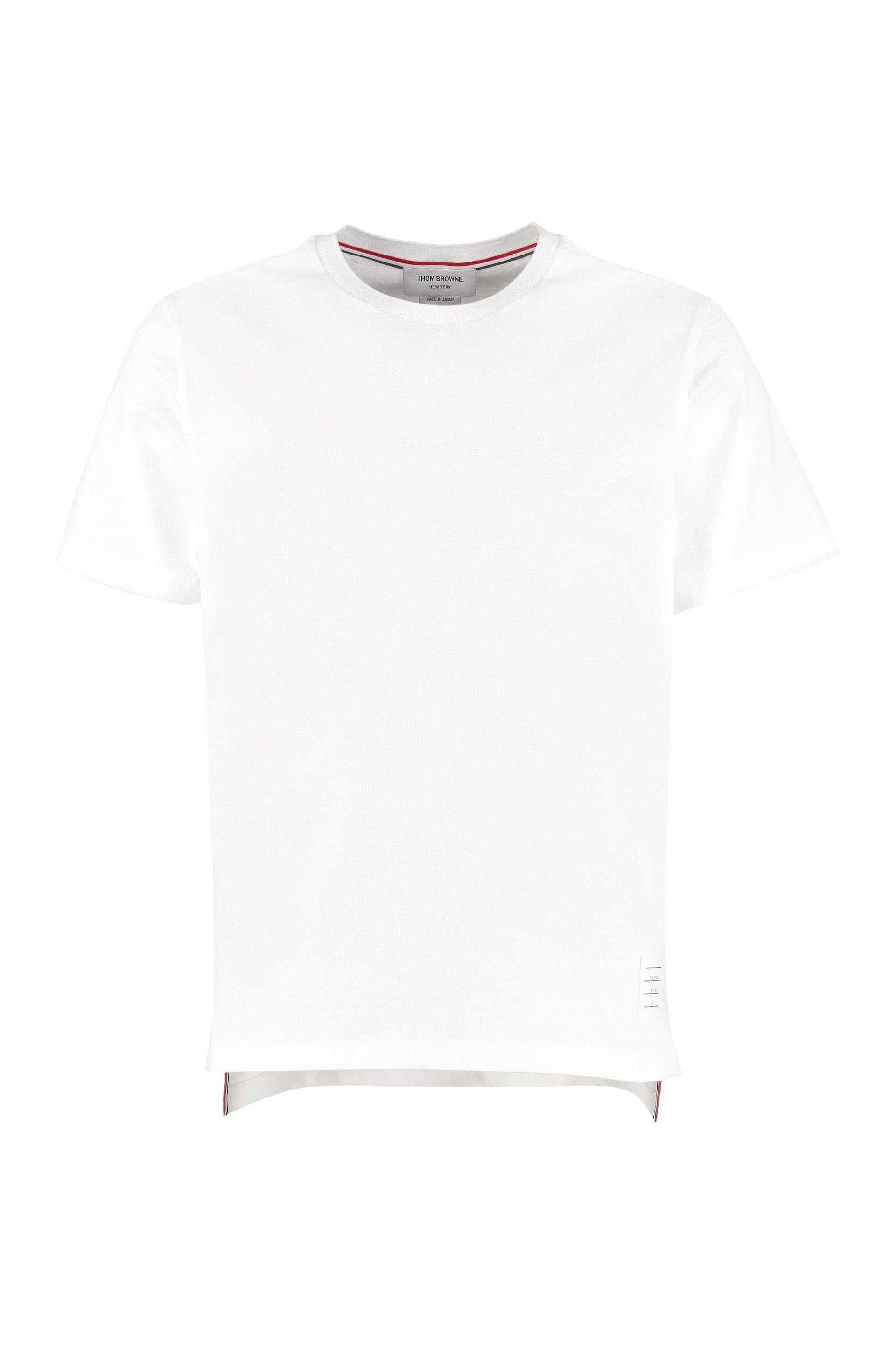 Crew-Neck Cotton T-Shirt with Front Patch Logo and Side Slits