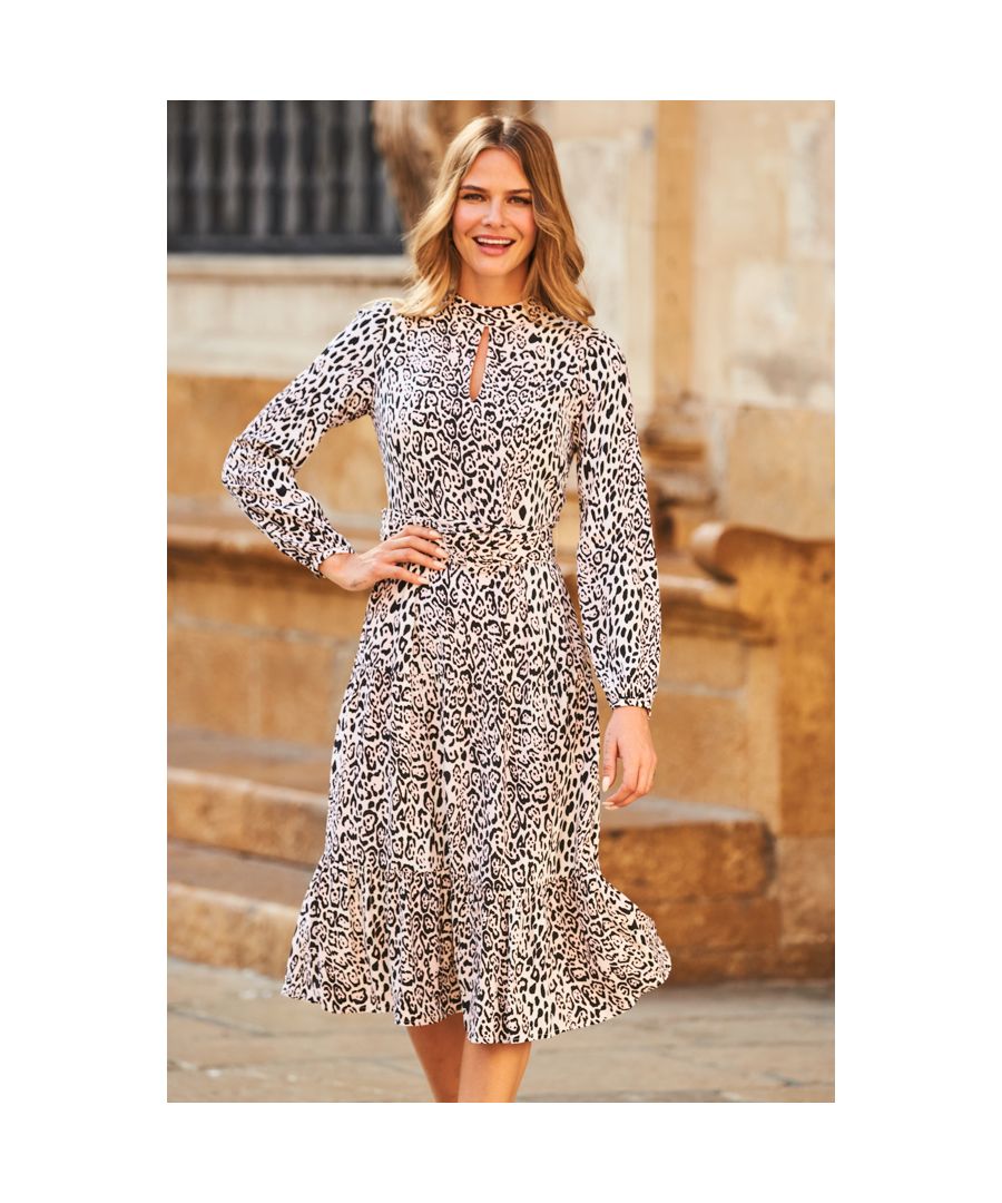 Sosandar Womens Leopard Print Keyhole Detail Fit & Flare Dress - Anima