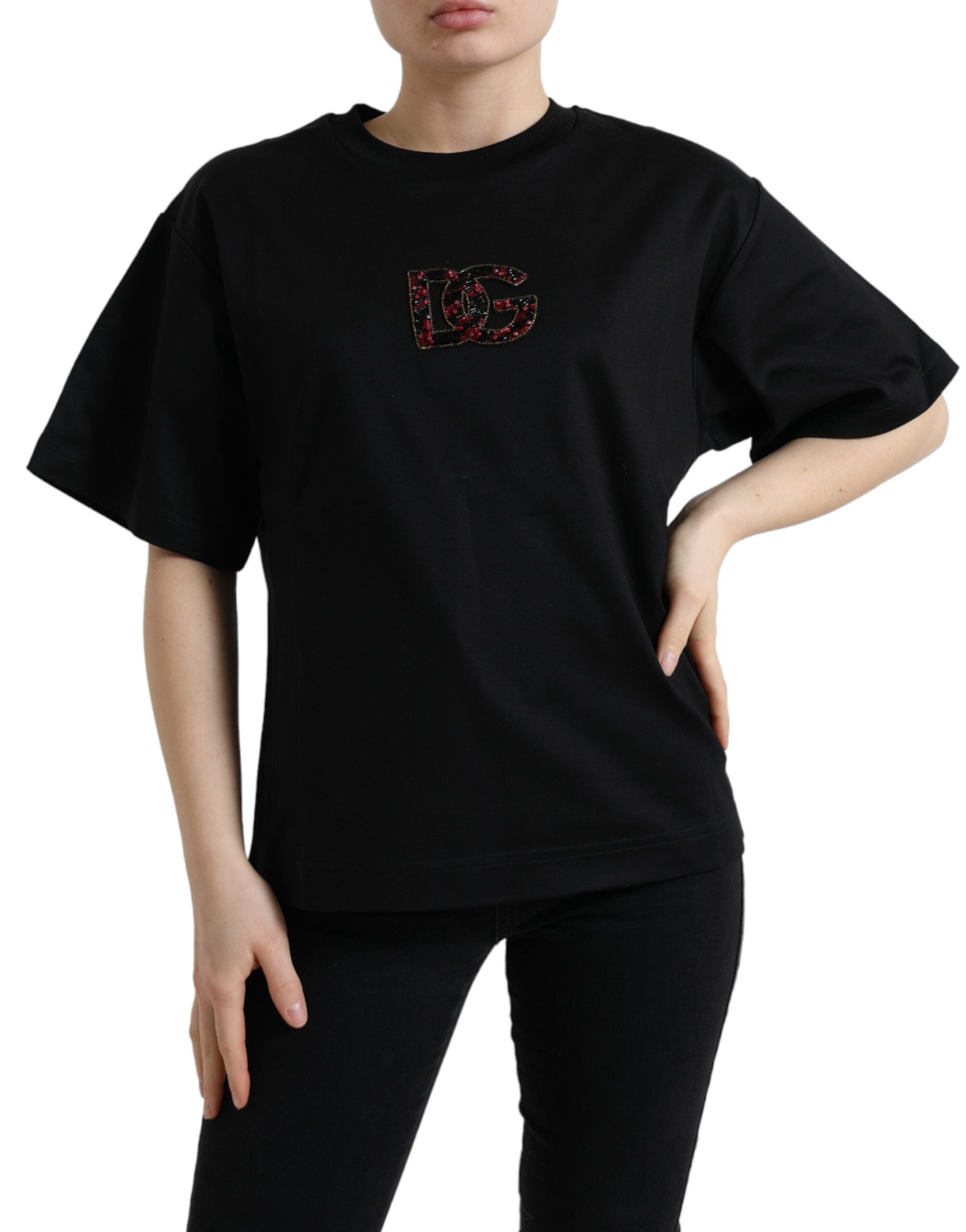 DG Crystal-Embellished Cotton T-Shirt — Black
