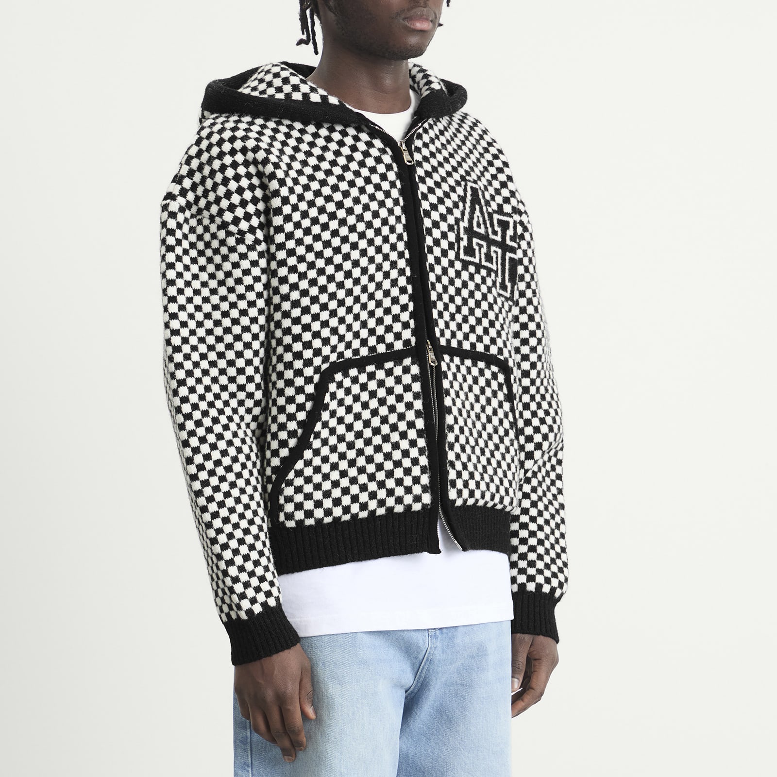 Men's Checked Knitted Jacket Black/White