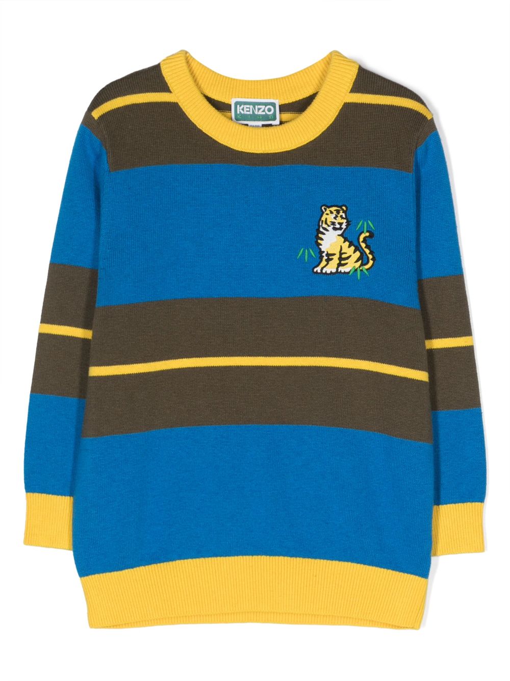 Logo-embroidered striped jumper - Blue