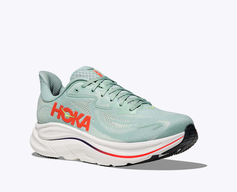 HOKA Men's Clifton 10 Shoes in Sage/Neon Flame