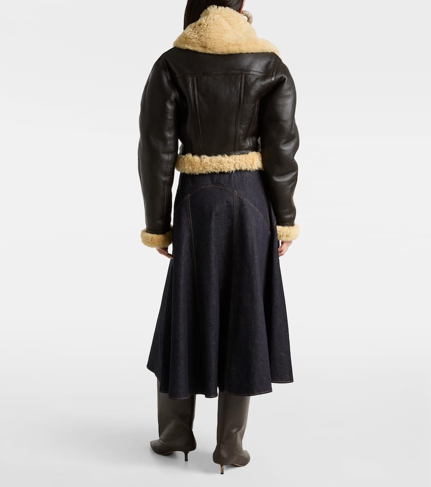 Aviatore cropped shearling-trimmed leather jacket