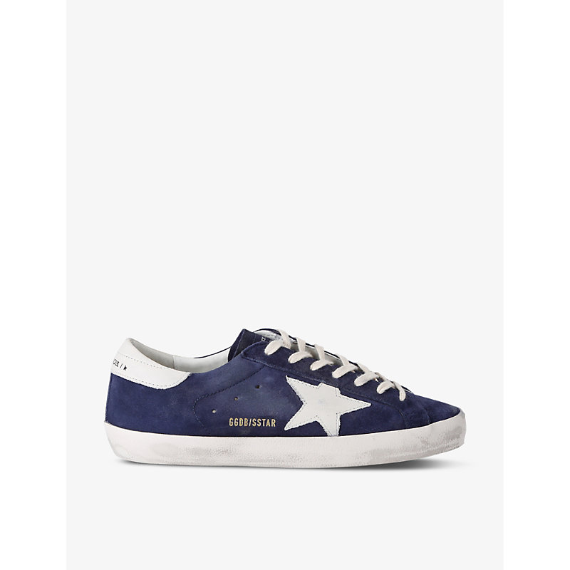 Mens Navy Super-star Logo-patch Suede Low-top Trainers