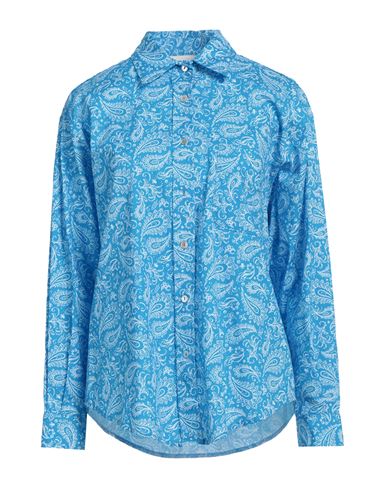 Woman Shirt Azure Size 2 Cotton, Elastane
