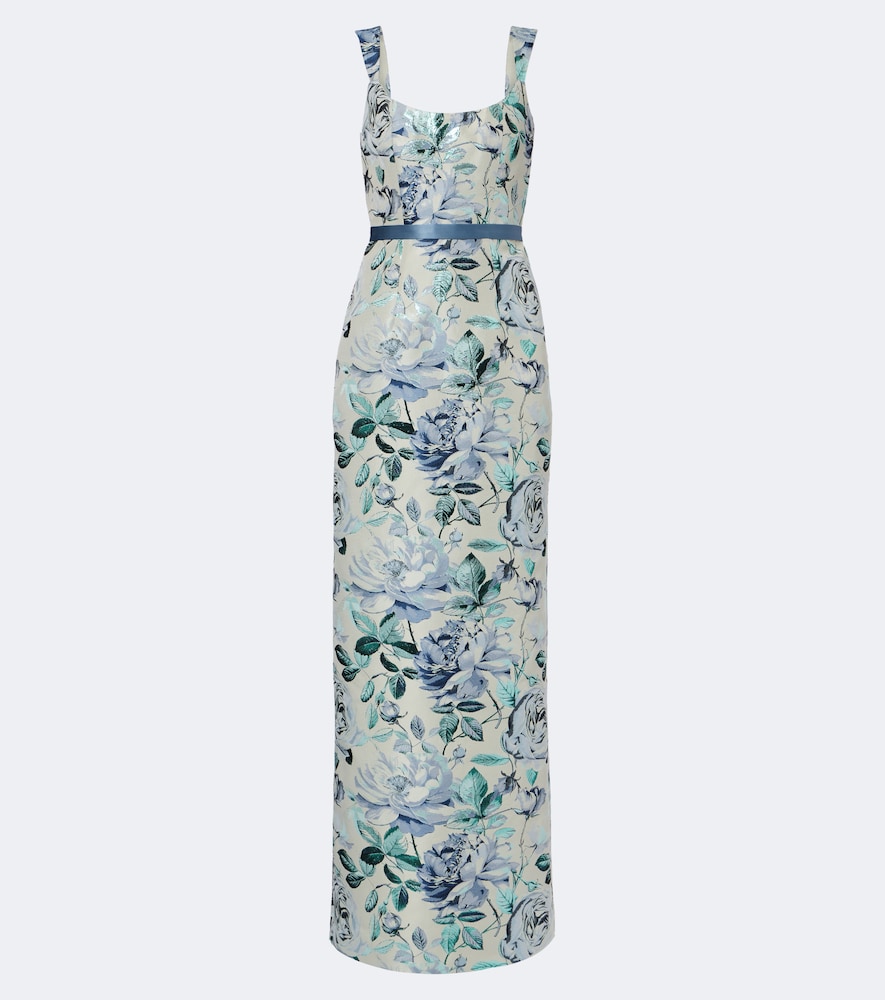 Robin belted floral brocade gown