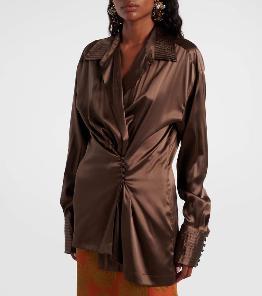 Draped silk-blend shirt