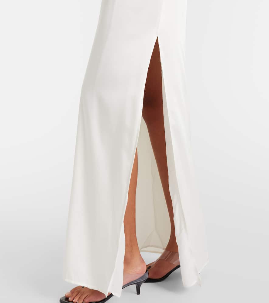 Floral-appliqué silk-blend maxi dress