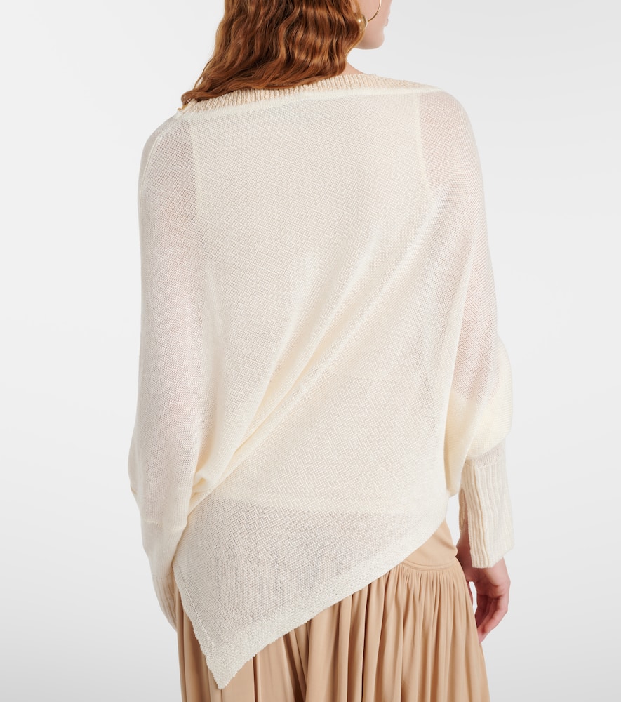Beaded asymmetric linen-blend top