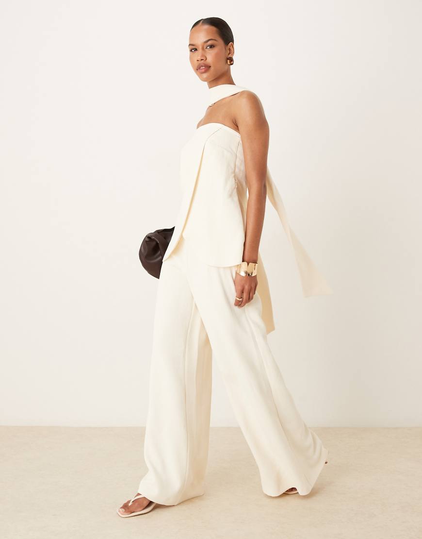 Tailored high waist corset detail palazzo pants in buttermilk - part of a set-Neutral