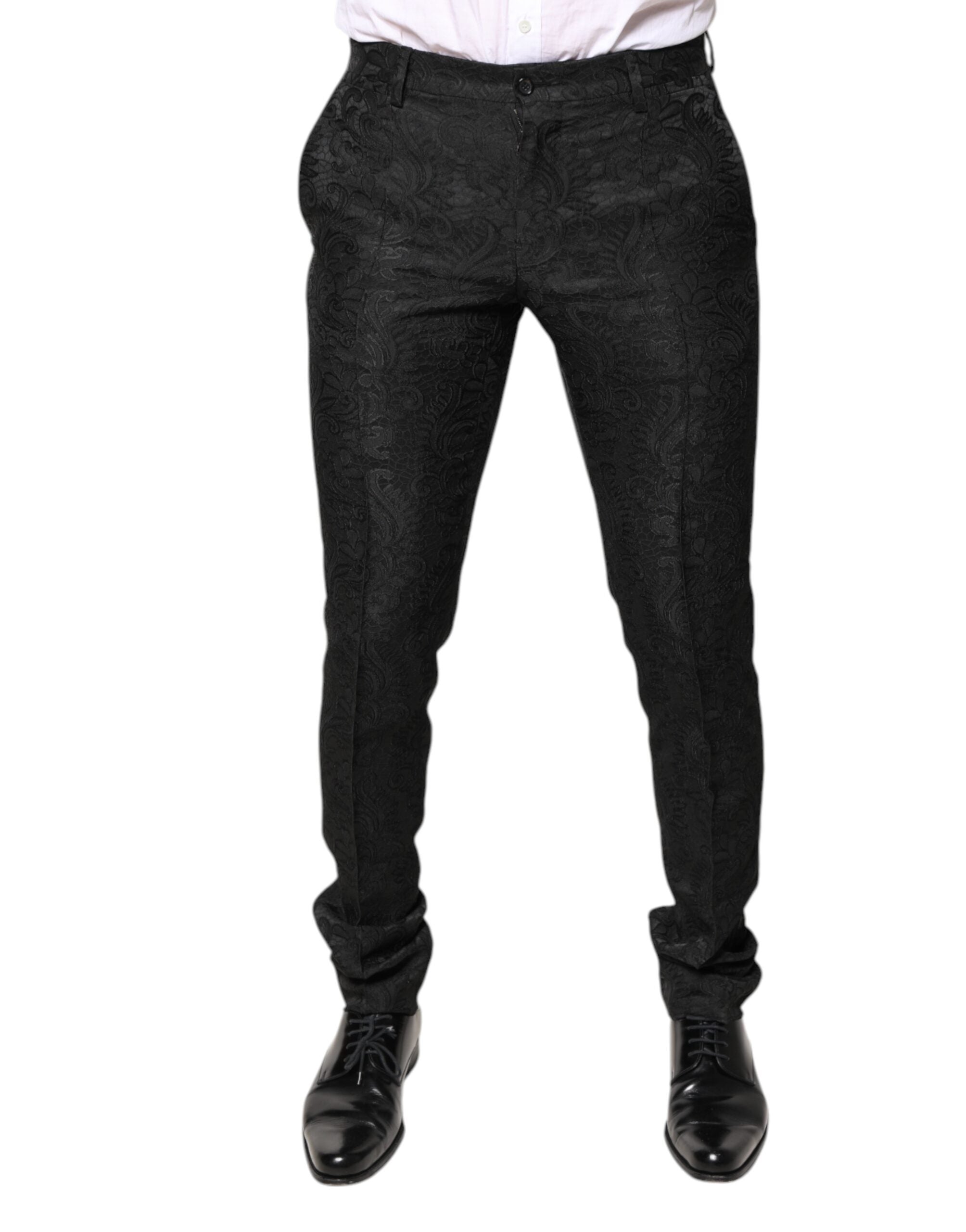 Floral Jacquard Trousers — Black
