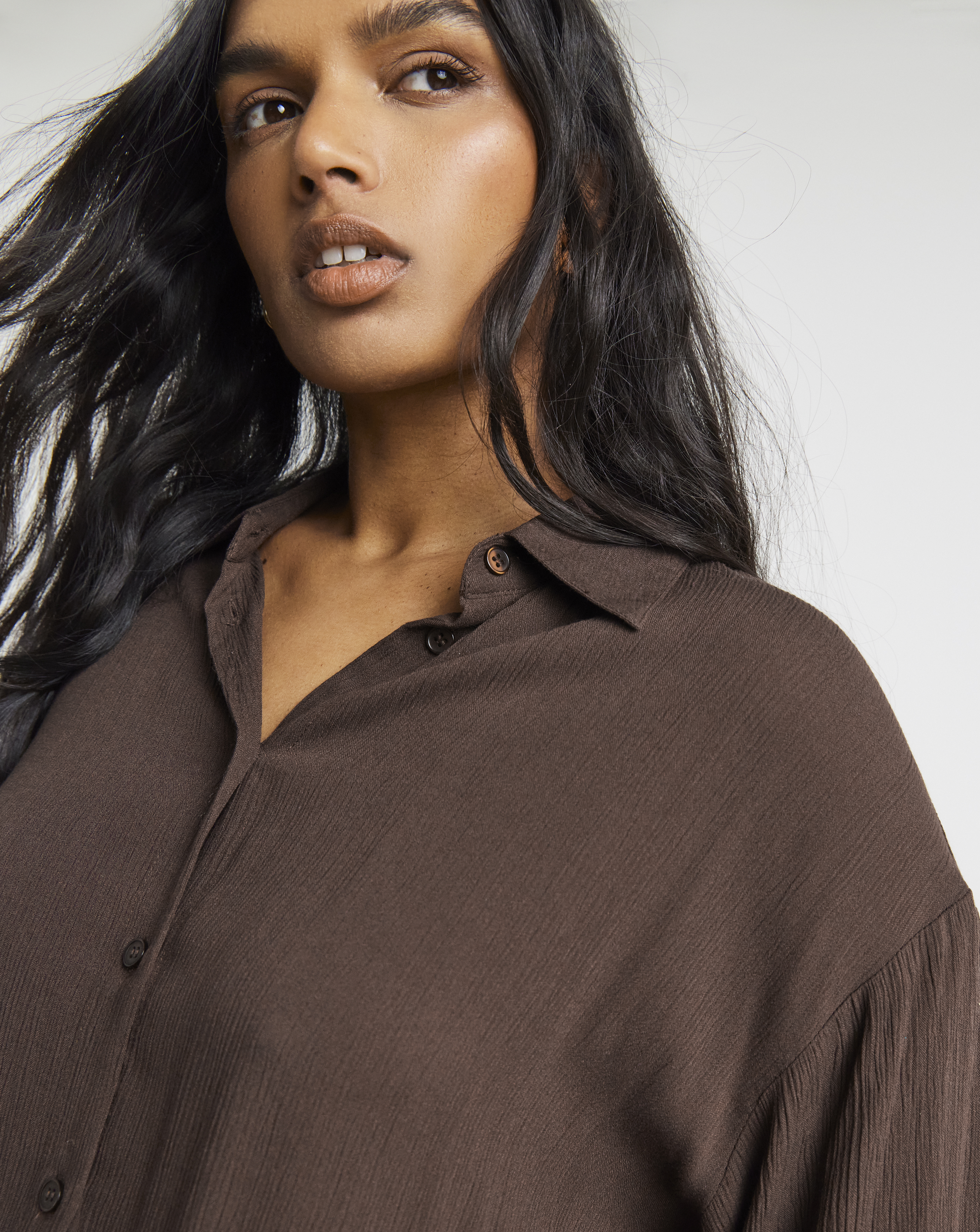 Chocolate Oversized Crinkle Shirt