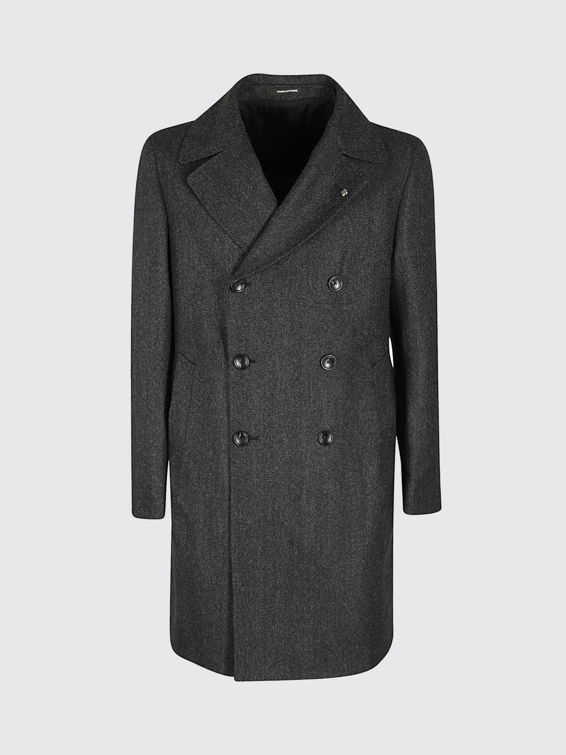 Herringbone-pattern double-breasted coat - Black