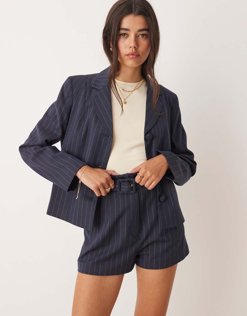 Tailored pinstripe short co-ord in navy