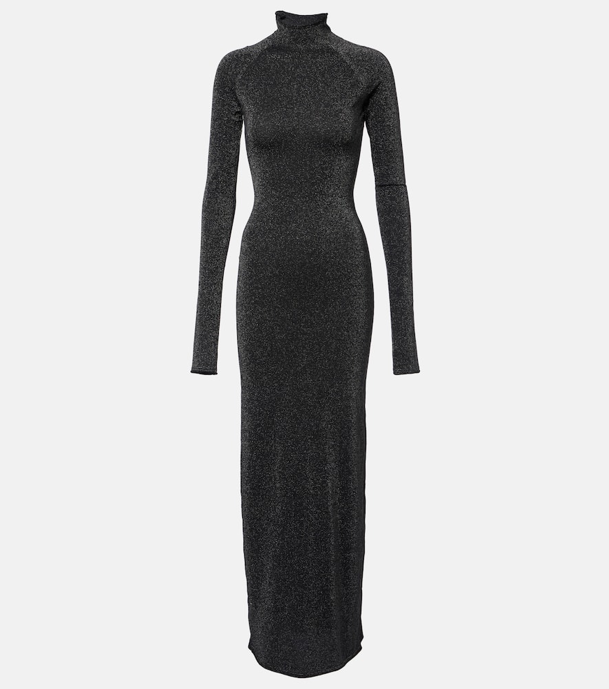 Lamé turtleneck maxi dress