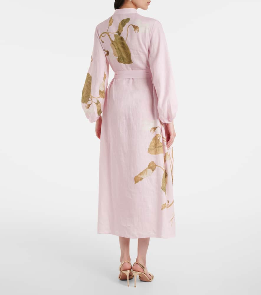 Printed linen midi dress