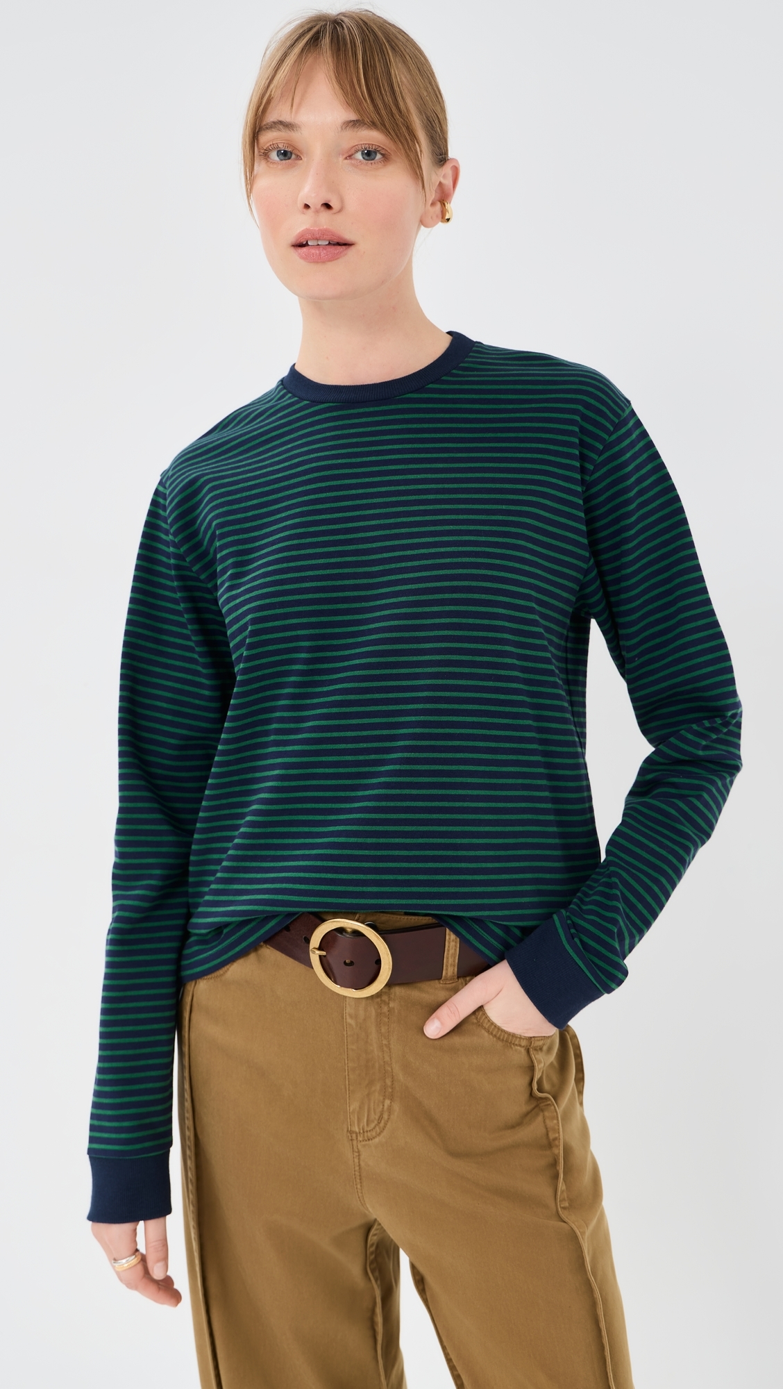 Striped Perfect Long Sleeve T-Shirt Navy/Green Multi