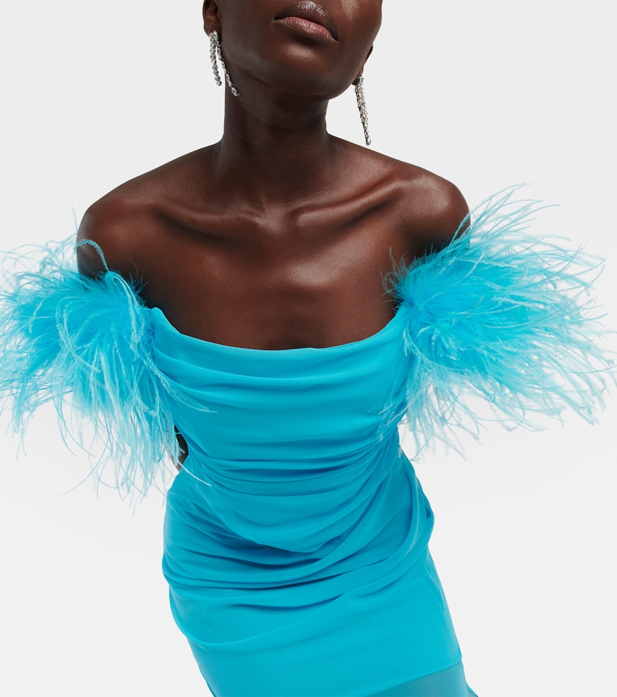 Feather-trimmed georgette maxi dress