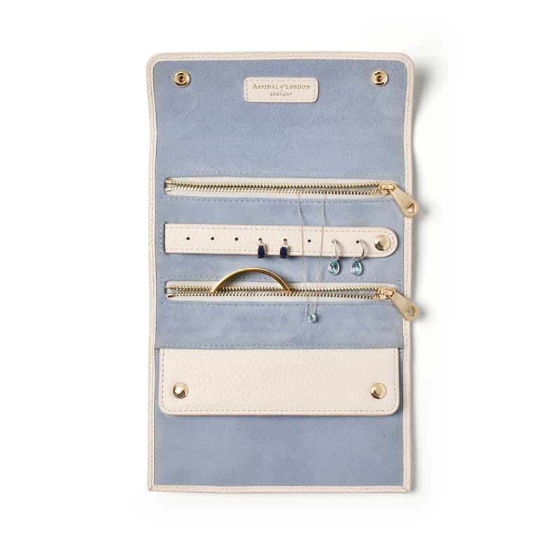 Travel Jewellery Roll in Ivory Pebble