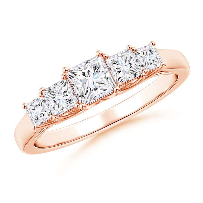 Angara 0.36 Carat Graduated Princess-Cut Trellis Diamond Five Stone Ring in 18K Rose Gold