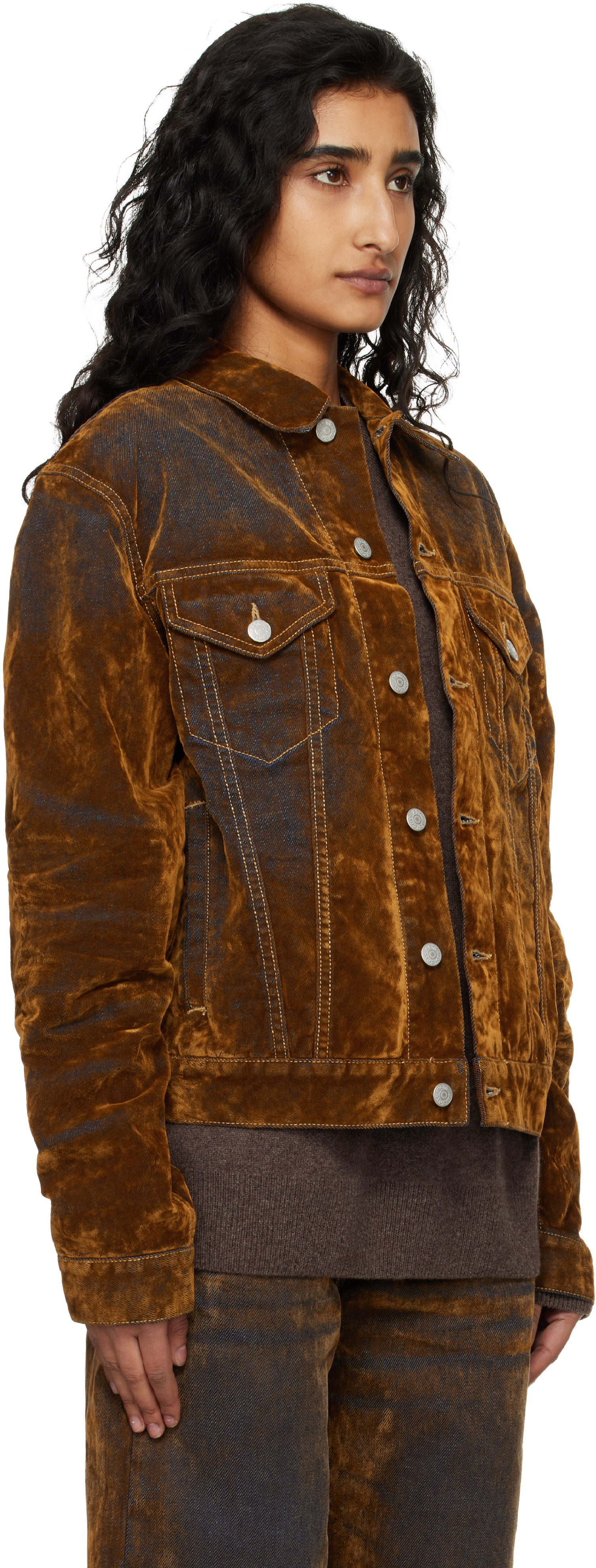 Brown Flocked Denim Jacket