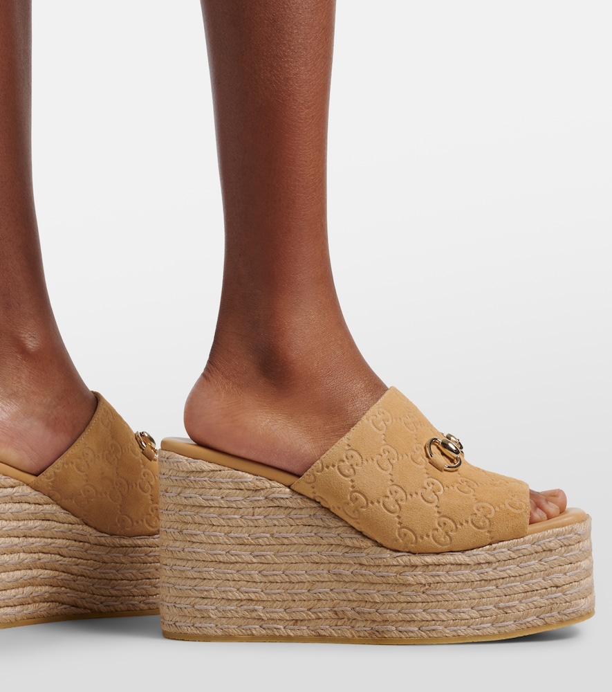 Horsebit GG suede espadrille wedges