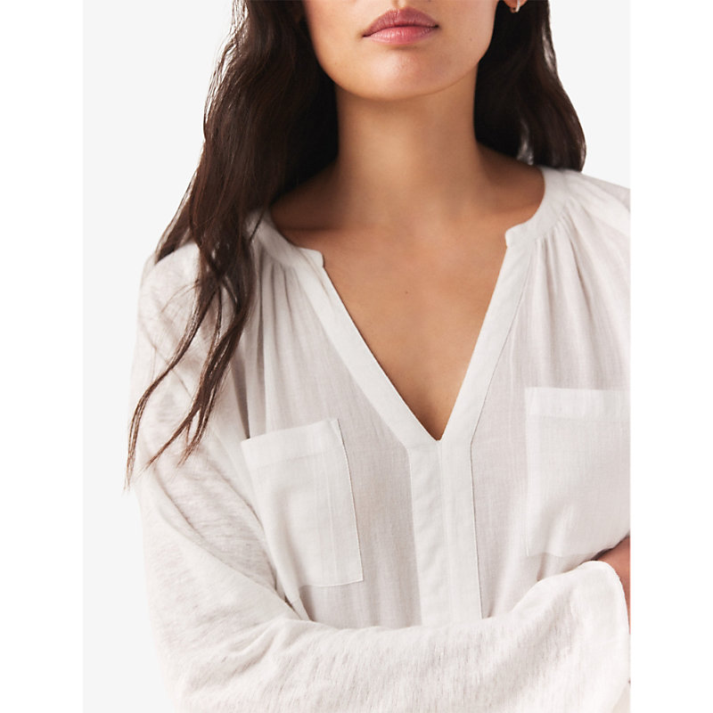 Womens White Patch-pocket Relaxed-fit Organic-cotton Blouse