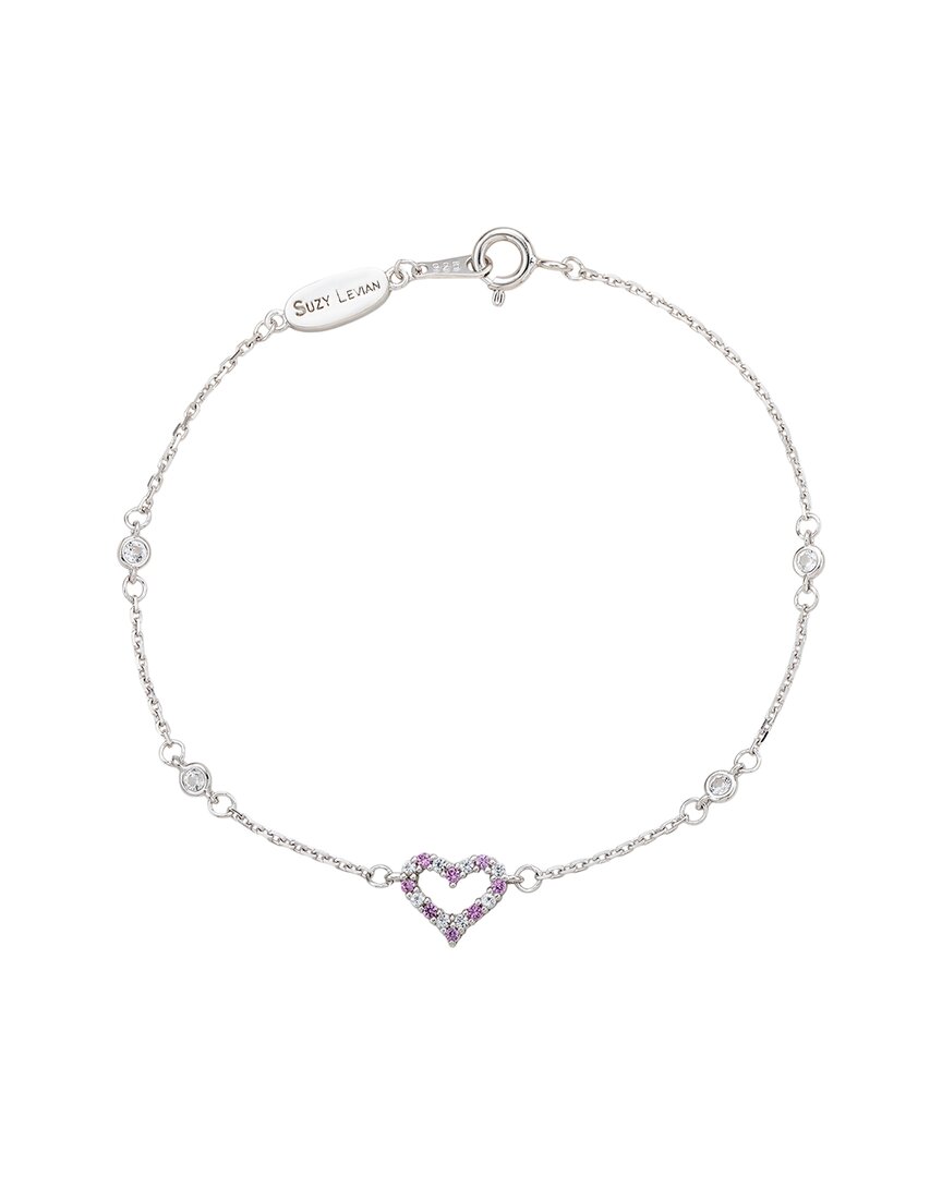 Silver 0.02 ct. tw. Diamond & Sapphire Heart Bracelet
