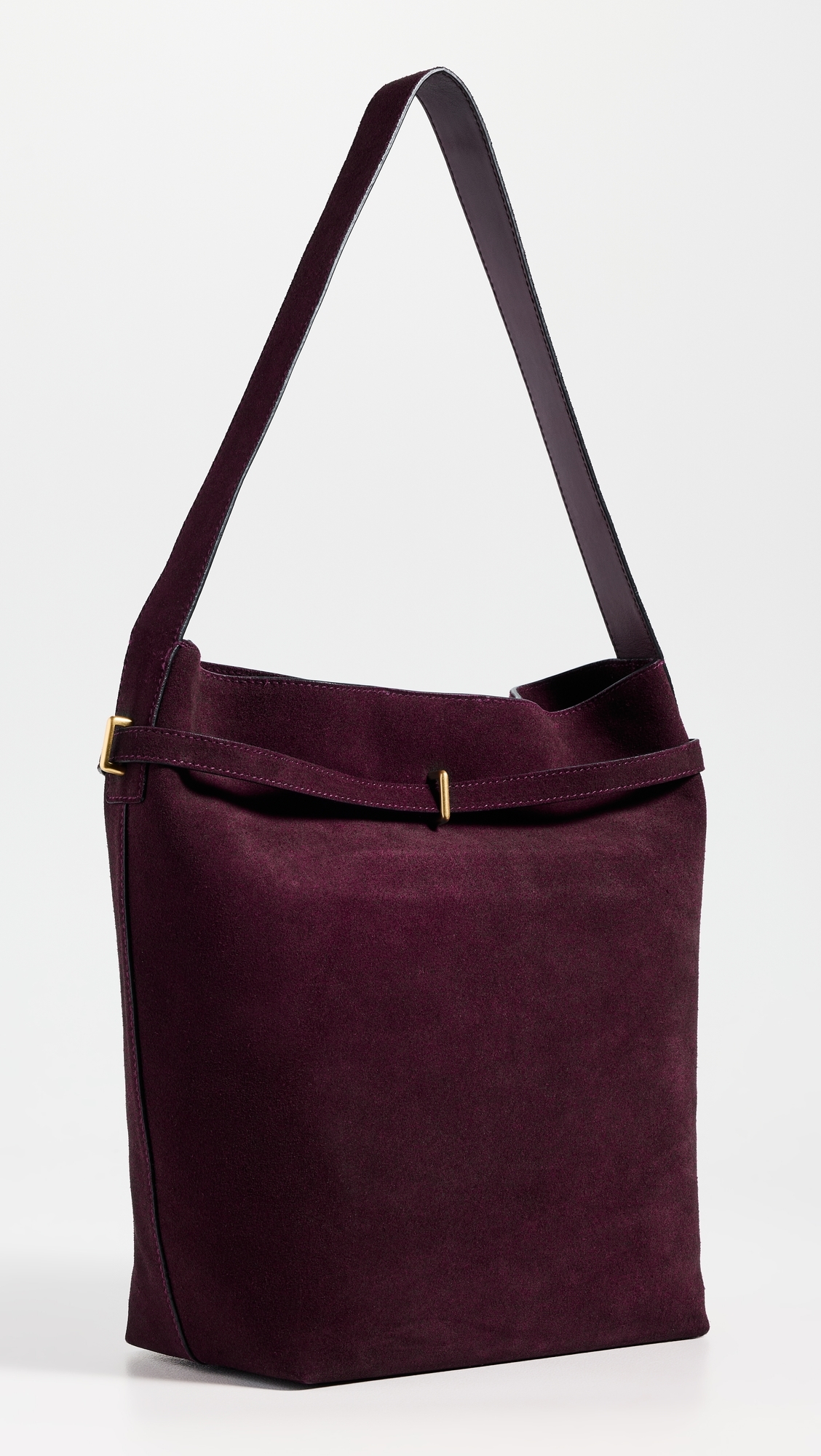 The Essential Belted Bucket Tote In Suede Dark Burgundy One Size