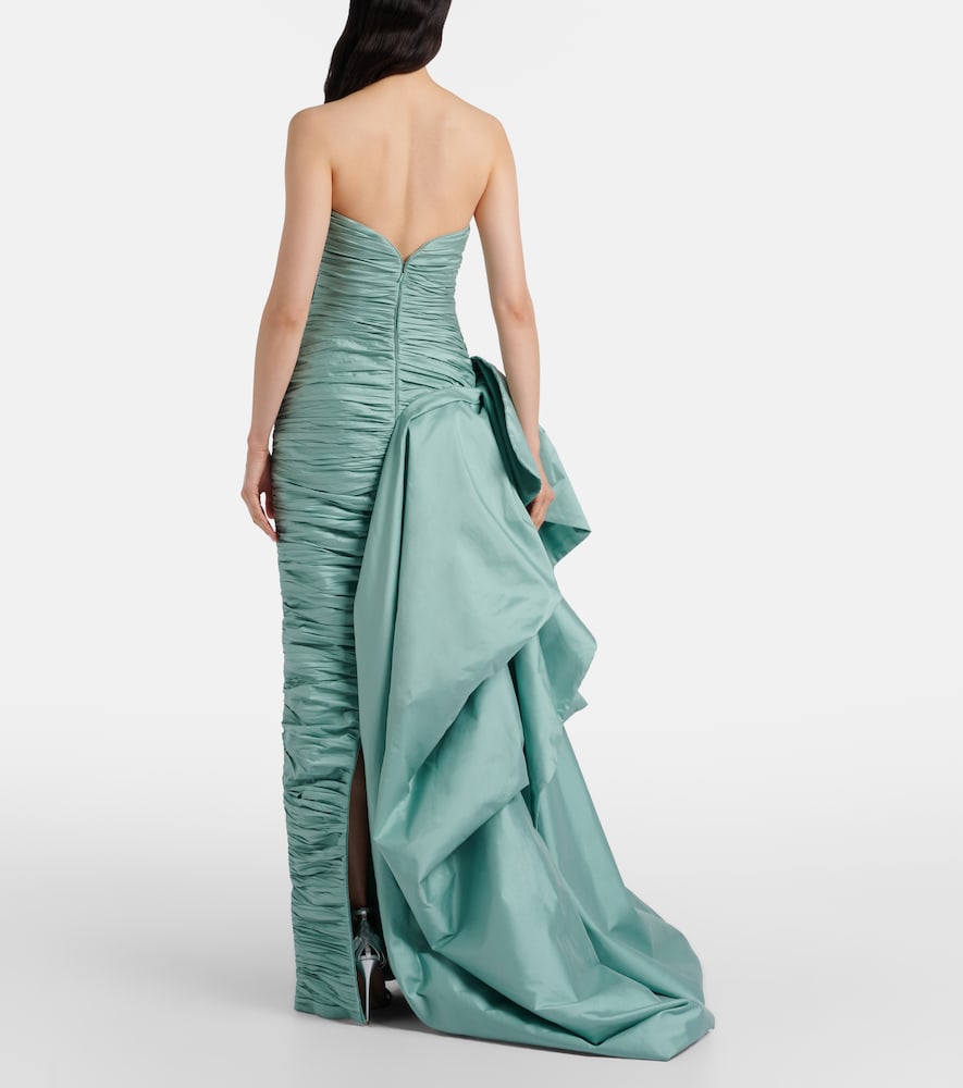 Draped pleated taffeta corset gown