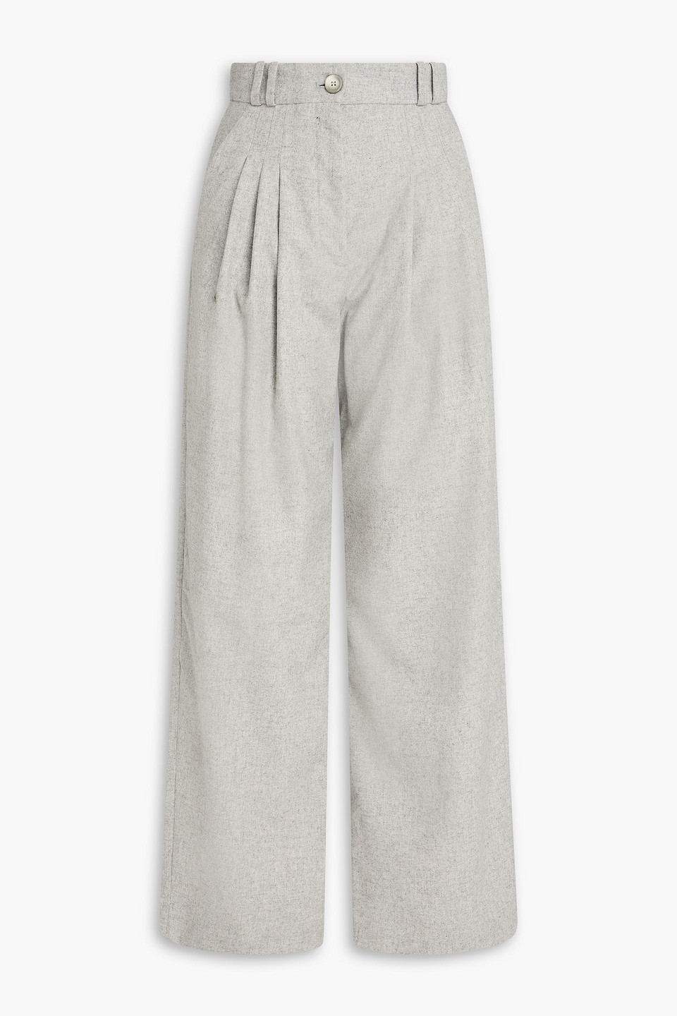 Pleated wool-blend flannel wide-leg pants - Gray - FR 42