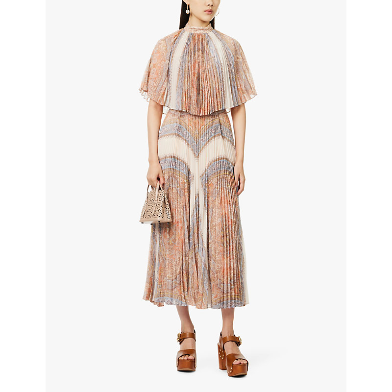 Womens Paisley Haze Sunray Paisley-print Recycled-polyester Midi Dress 