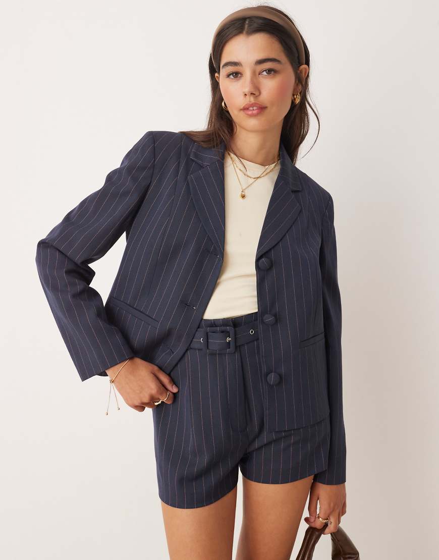 Fitted pinstripe blazer co-ord in navy
