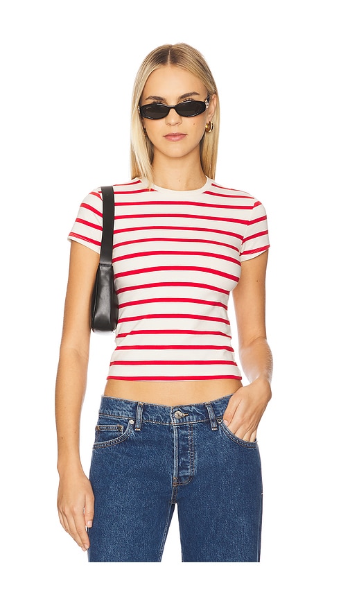 Good American Super Stretch Baby Tee in Cream,Red. XXL/2X. Also in XXXL/3X, XXXXL/4X