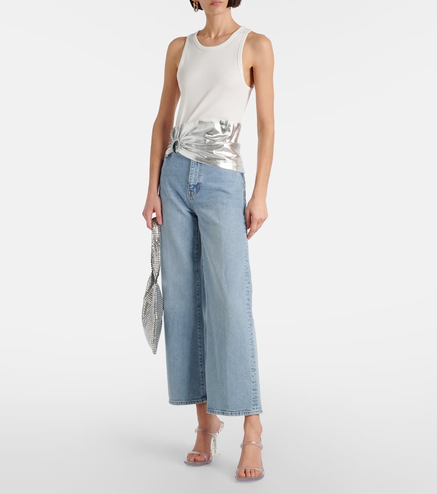 Gathered cotton-blend tank top