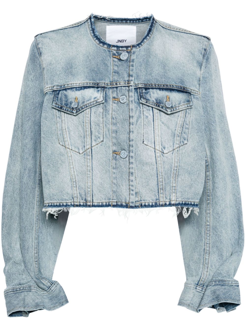 Cropped collarless denim jacket - Blue