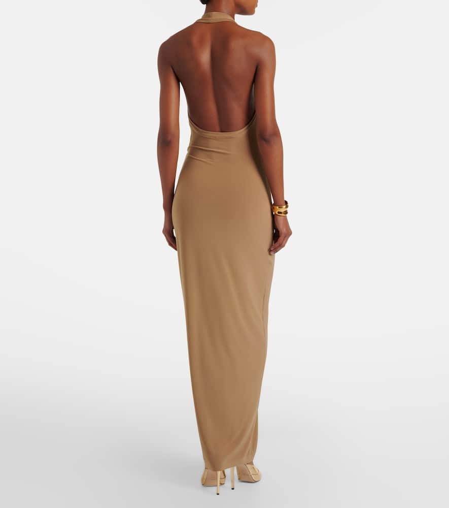 Draped halterneck open-back gown