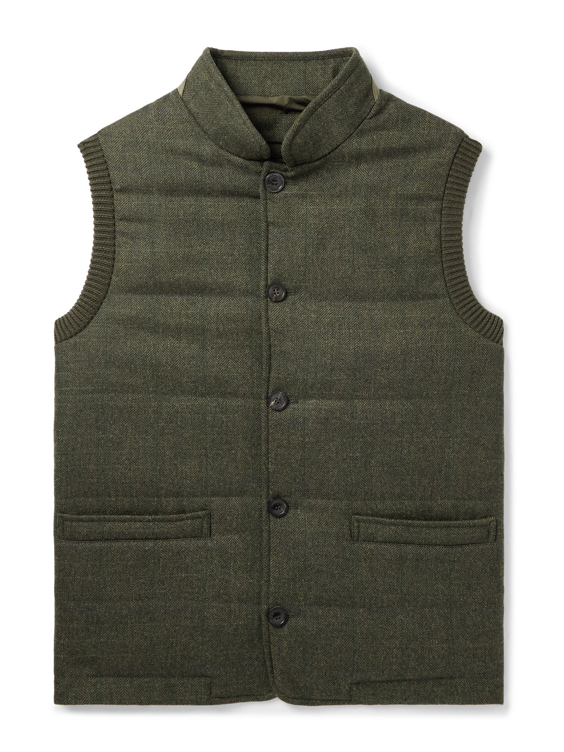 Padded Herringbone Wool-Blend Gilet