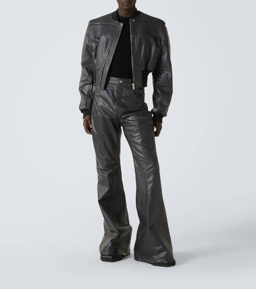 Girdered cropped leather jacket