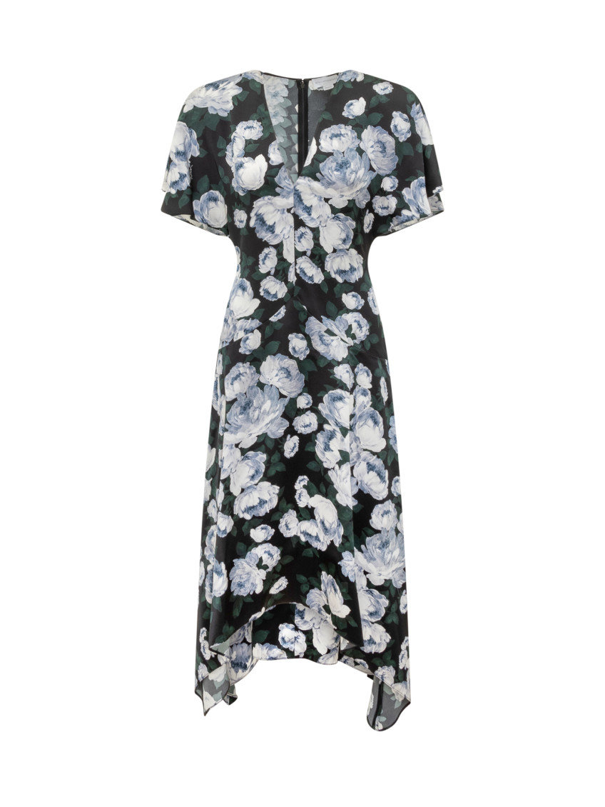 Multicolor Floral V Neck Midi Dress