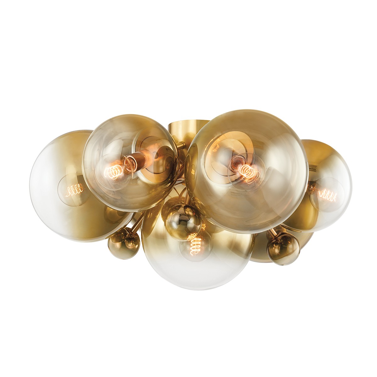 Vintage Polished Brass Seven Light Flush Mount from the Kyoto Collection