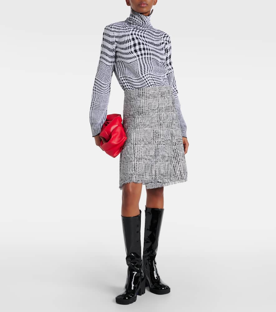 Houndstooth wool-blend turtleneck sweater