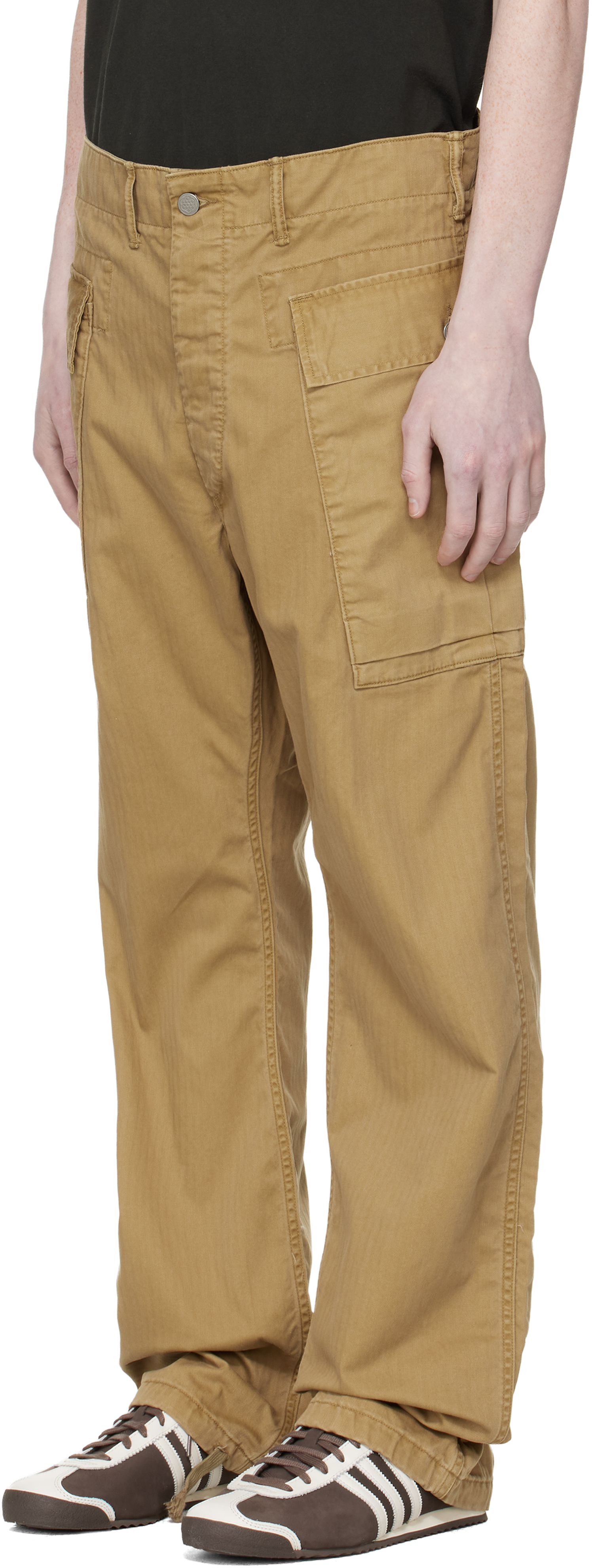 Tan Herringbone Twill Cargo Pants